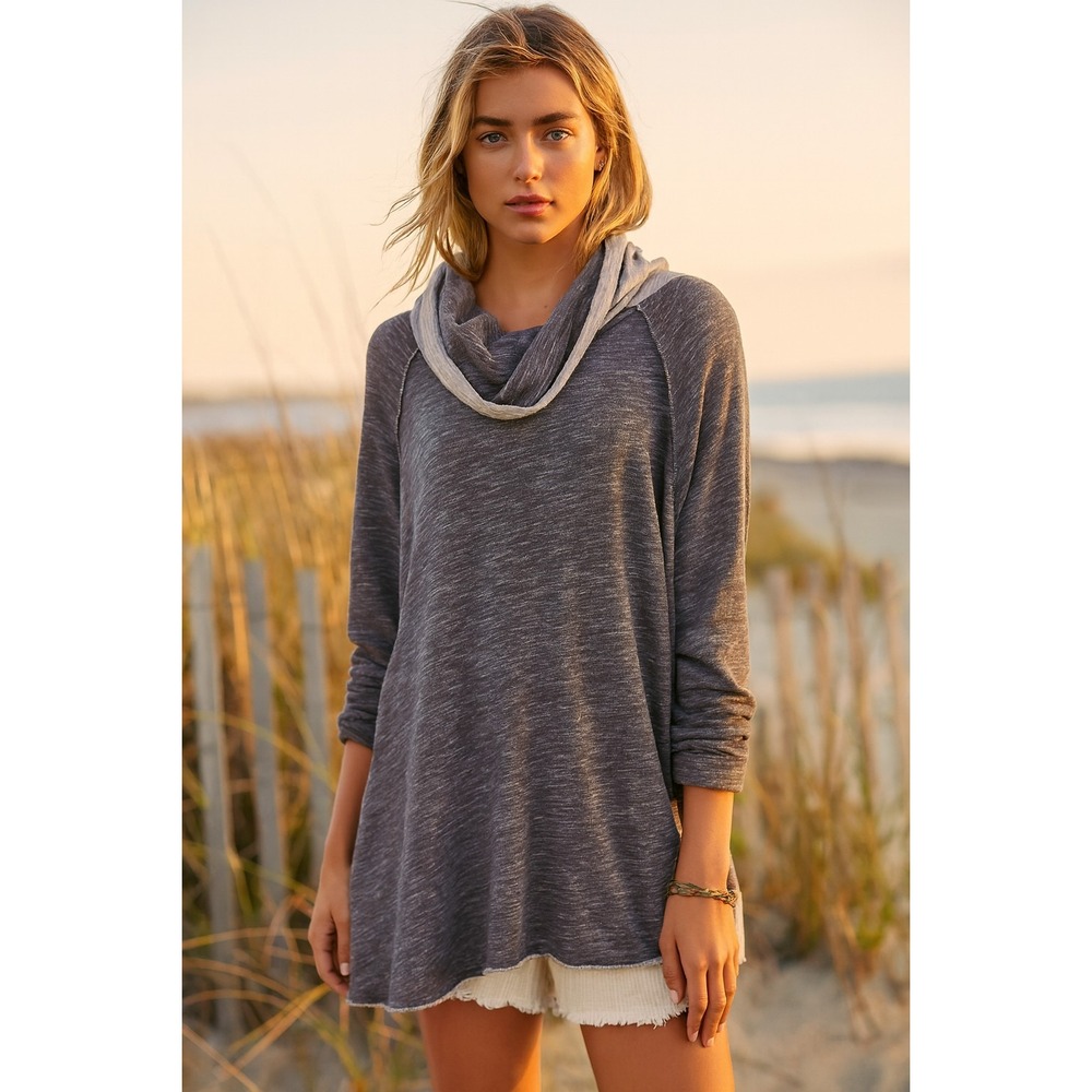 FP Beach Boho Gray Cocoon Cowlneck Pullover‎ Sweatshirt M/L Coastal Athleisure